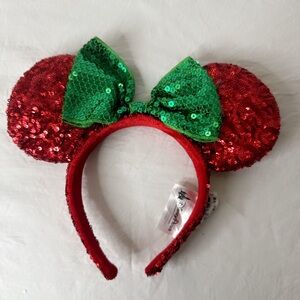 Disney Minnie Mouse Christmas‎ Ears Headband – Red & Green Sequins – NWT